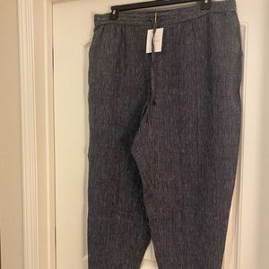 Ryllace Navy Blue & White Linen Pants Women’s Size 18 NWT